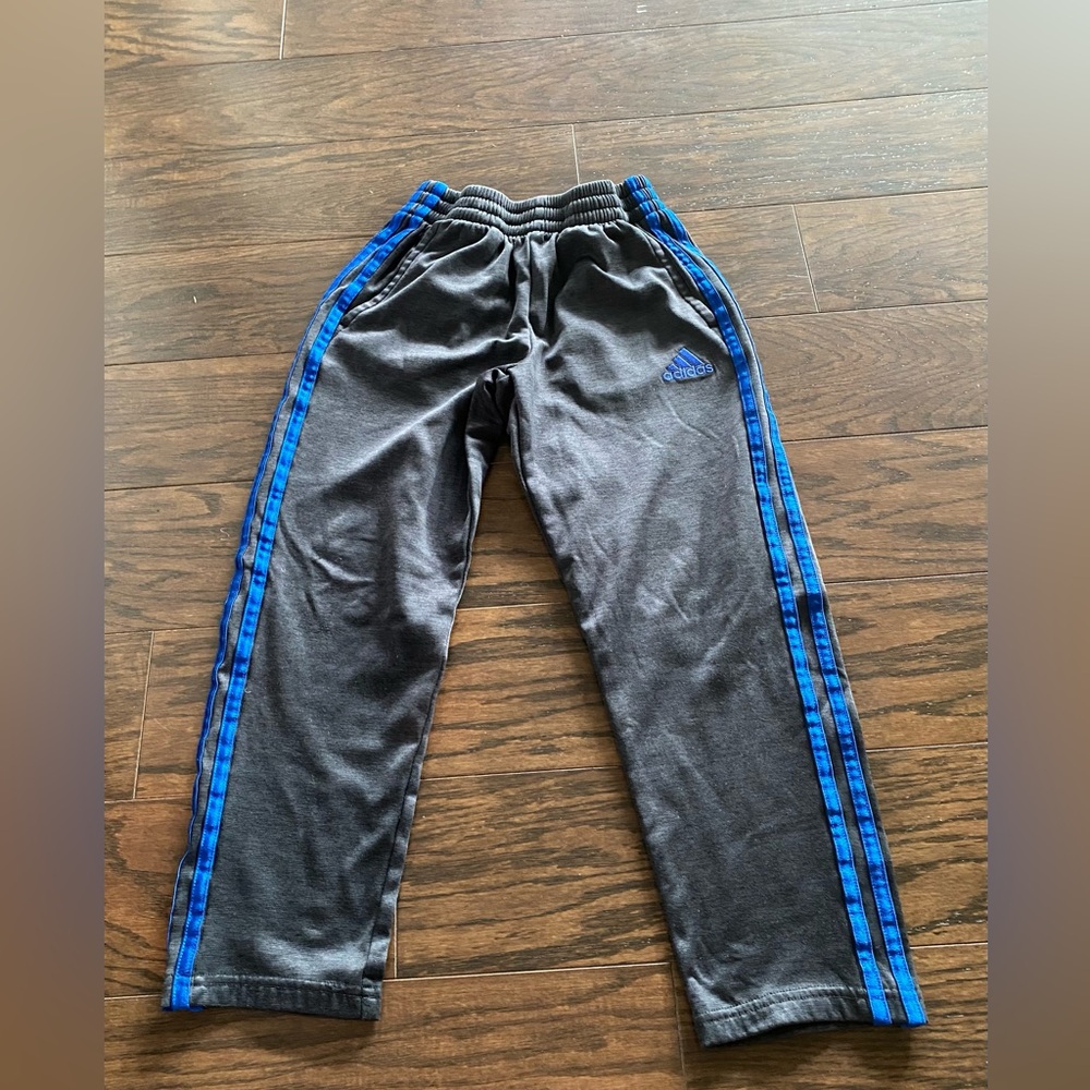 Adidas Gray and Blue Kids Sweatpants with Elastic Waistband